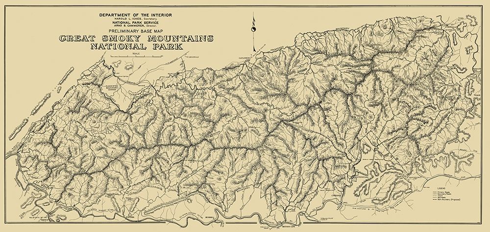 Great Smoky Mts Natl Park, Preliminary 1934 art print by USPS for $57.95 CAD
