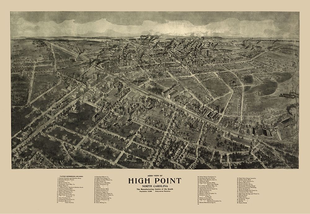 High Point North Carolina - Hart 1913 art print by Hart for $57.95 CAD
