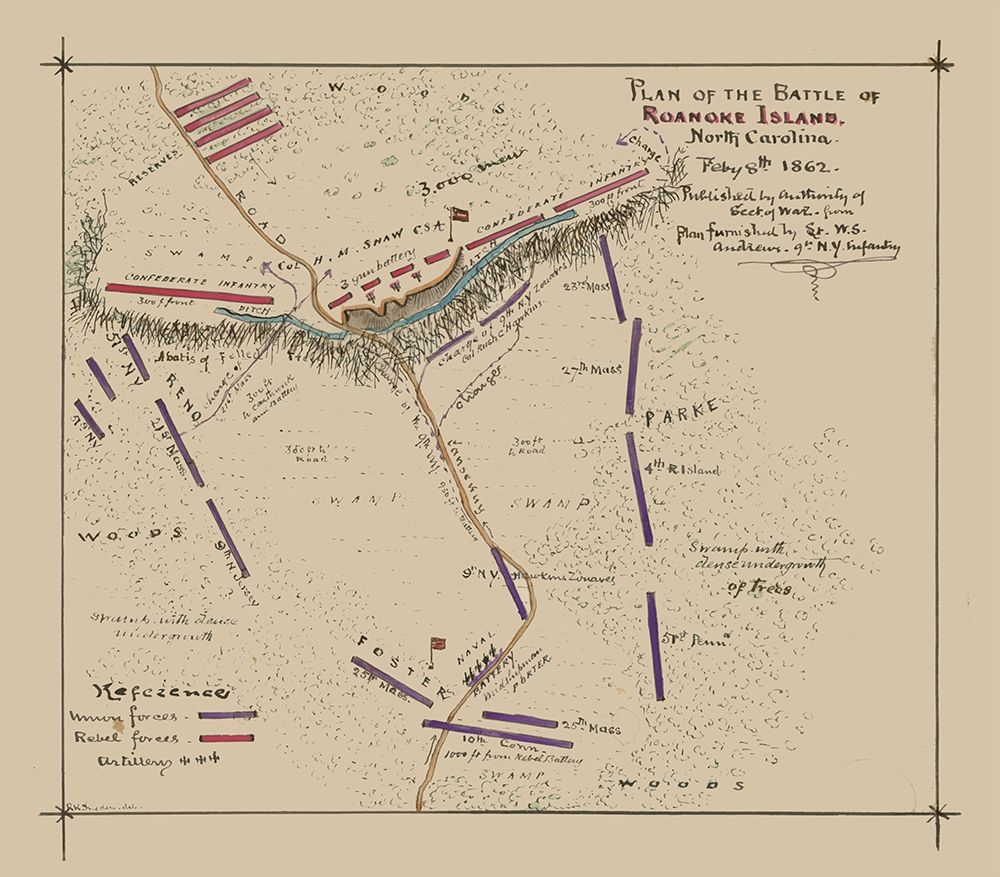 Roanoke Island North Carolina Battle - Sneden 1862 art print by Sneden for $57.95 CAD
