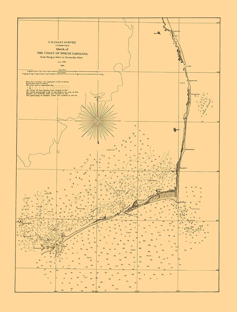 Oregon Inlet To Ocracoke Inlet - USCS 1861 art print by USCS for $57.95 CAD