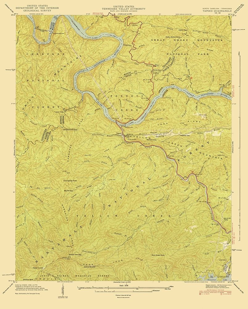 Tapoco North Carolina Tennessee Quad - USGS 1940 art print by USGS for $57.95 CAD