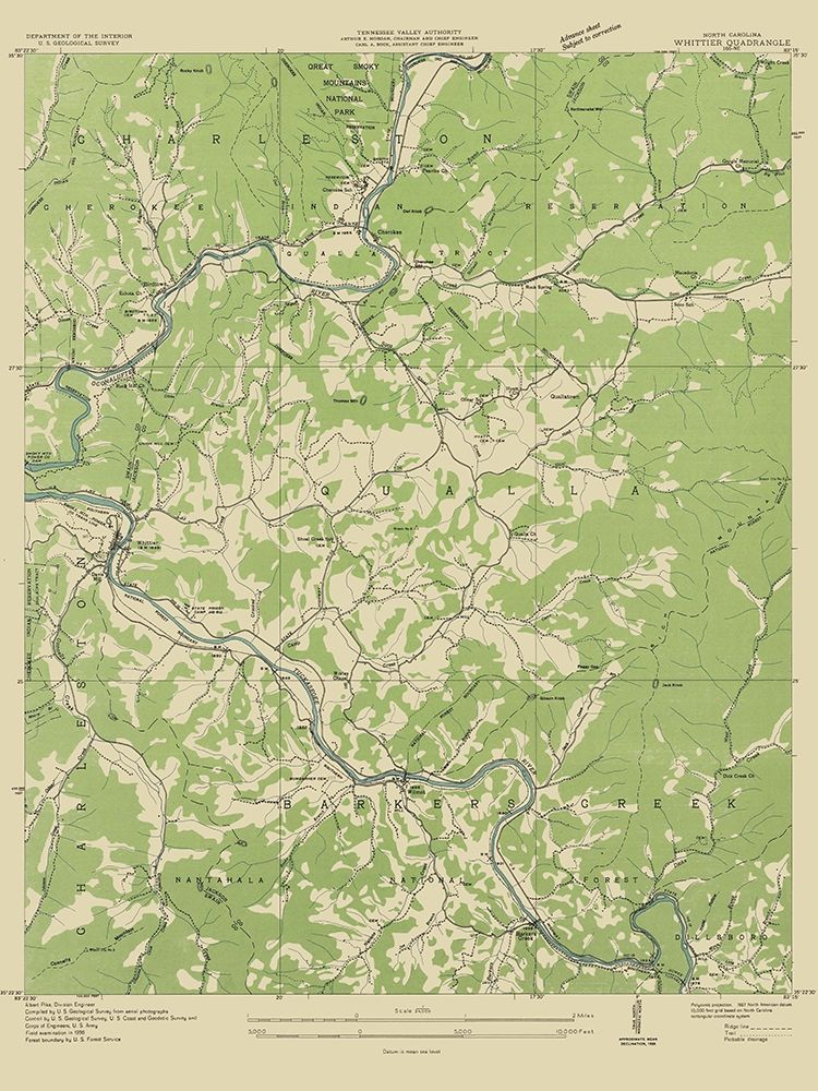 Whittier North Carolina Quad - USGS 1935 art print by USGS for $57.95 CAD