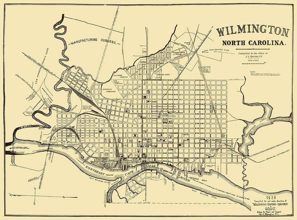 Wilmington North Carolina - Becton 1929 art print by Becton for $57.95 CAD