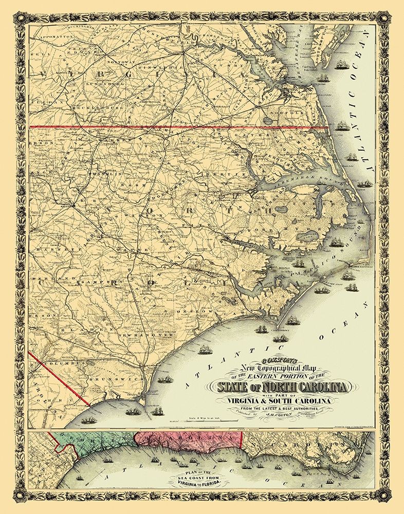 North Carolina, Eastern Portion - Colton 1861 art print by Colton for $57.95 CAD