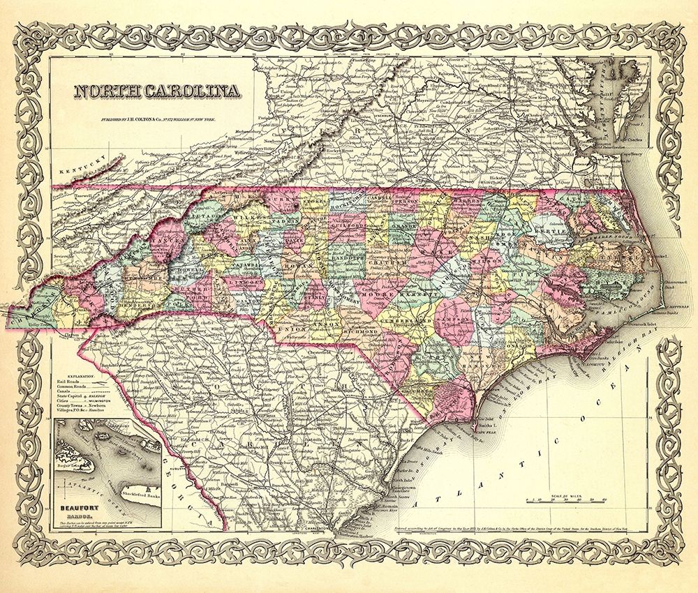 North Carolina - Colton 1856 art print by Colton for $57.95 CAD