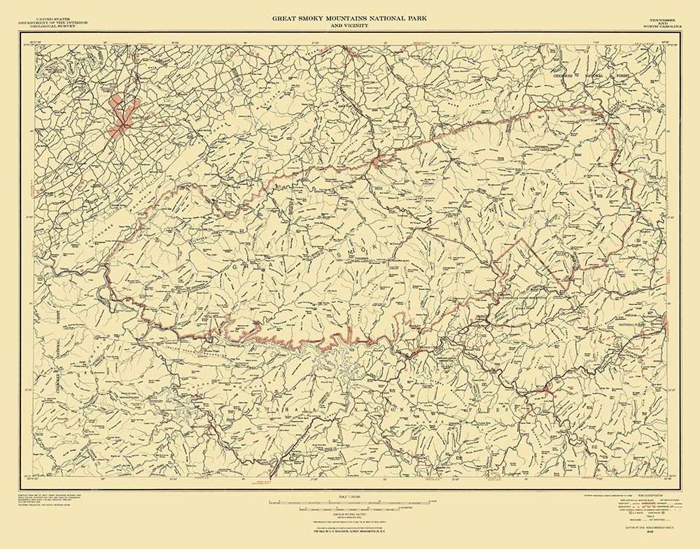 Great Smoky Mountains National Park Quad art print by USGS for $57.95 CAD