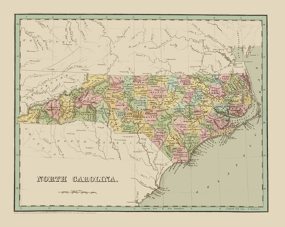 North Carolina - Bradford 1838 art print by Bradford for $57.95 CAD