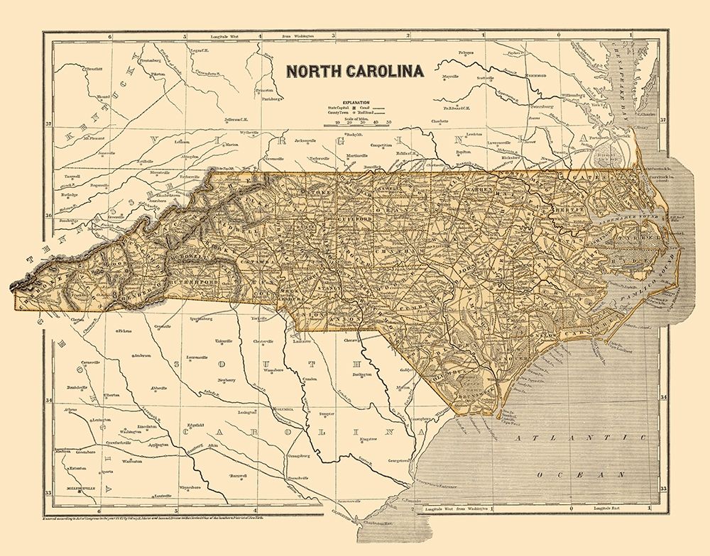North Carolina - Morse 1845 art print by Morse for $57.95 CAD