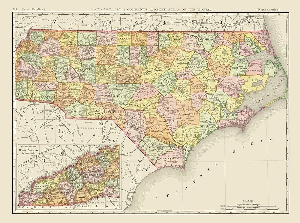 North Carolina - Rand McNally 1897 art print by Rand McNally for $57.95 CAD