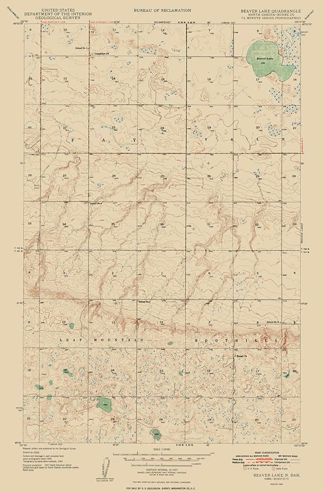 Beaver Lake North Dakota Quad - USGS 1948 art print by USGS for $57.95 CAD