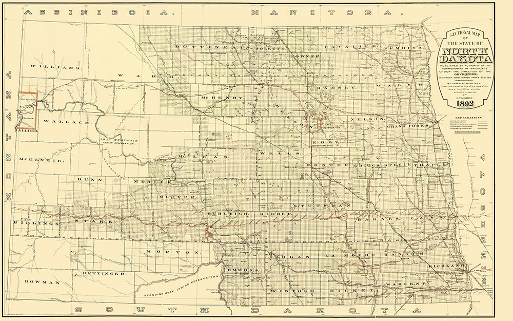 North Dakota Railroads - Higbee 1892 art print by Higbee for $57.95 CAD