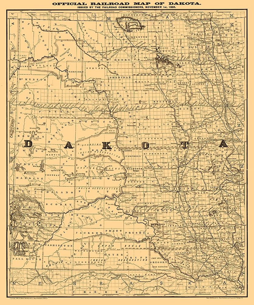 North Dakota South Dakota -Rand McNally 1886 art print by Rand McNally for $57.95 CAD