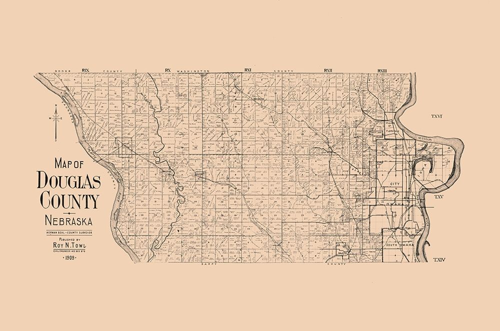 Douglas County Nebraska - Towl 1909 art print by Towl for $57.95 CAD