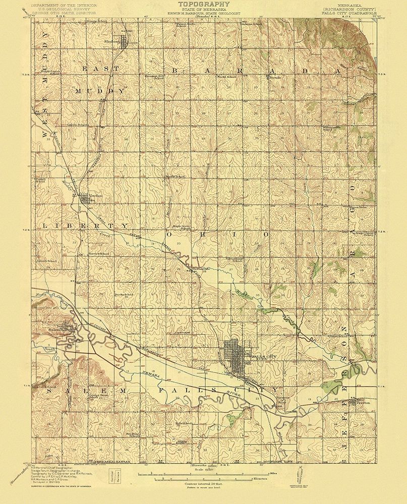 Falls City Nebraska Quad - USGS 1915 art print by USGS for $57.95 CAD