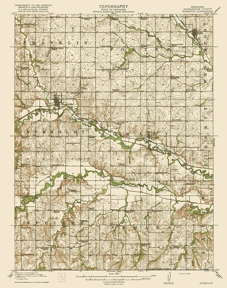 Humbolt Nebraska Quad - USGS 1916 art print by USGS for $57.95 CAD