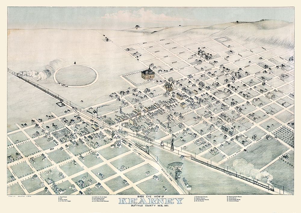 Kearney Nebraska - Koch 1881 art print by Koch for $57.95 CAD
