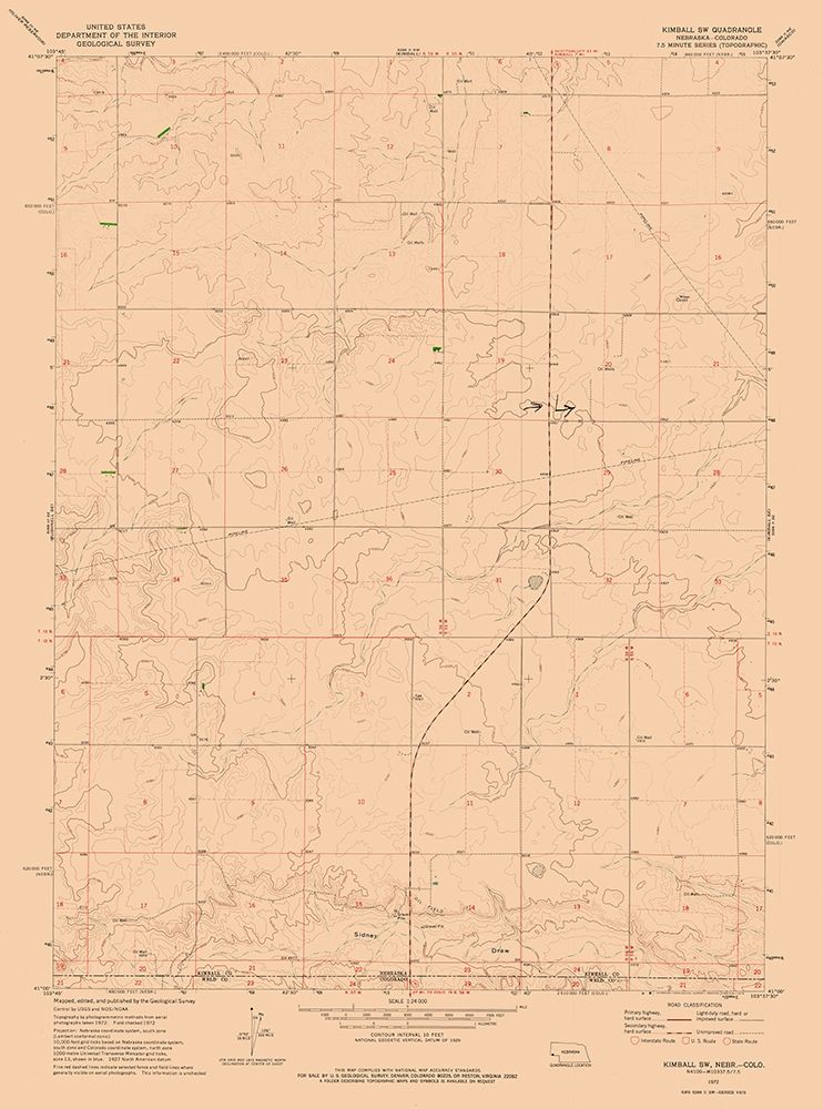 South West Kimball Nebraska Quad - USGS 1972 art print by USGS for $57.95 CAD