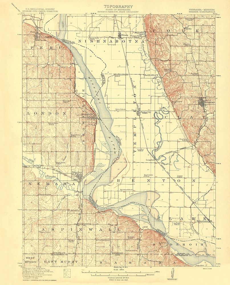 Nemaha Nebraska Missouri Quad - USGS 1914 art print by USGS for $57.95 CAD