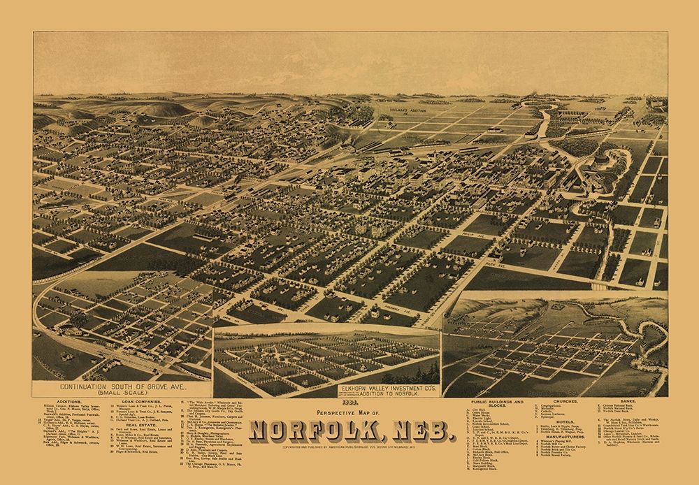 Norfolk Nebraska - American Pub Co 1889 art print by American Pub Co for $57.95 CAD
