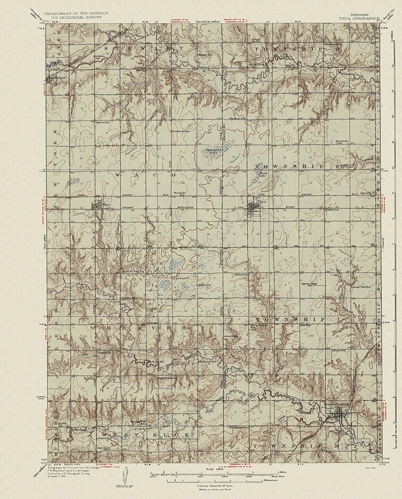 Utica Nebraska Quad - USGS 1934 art print by USGS for $57.95 CAD