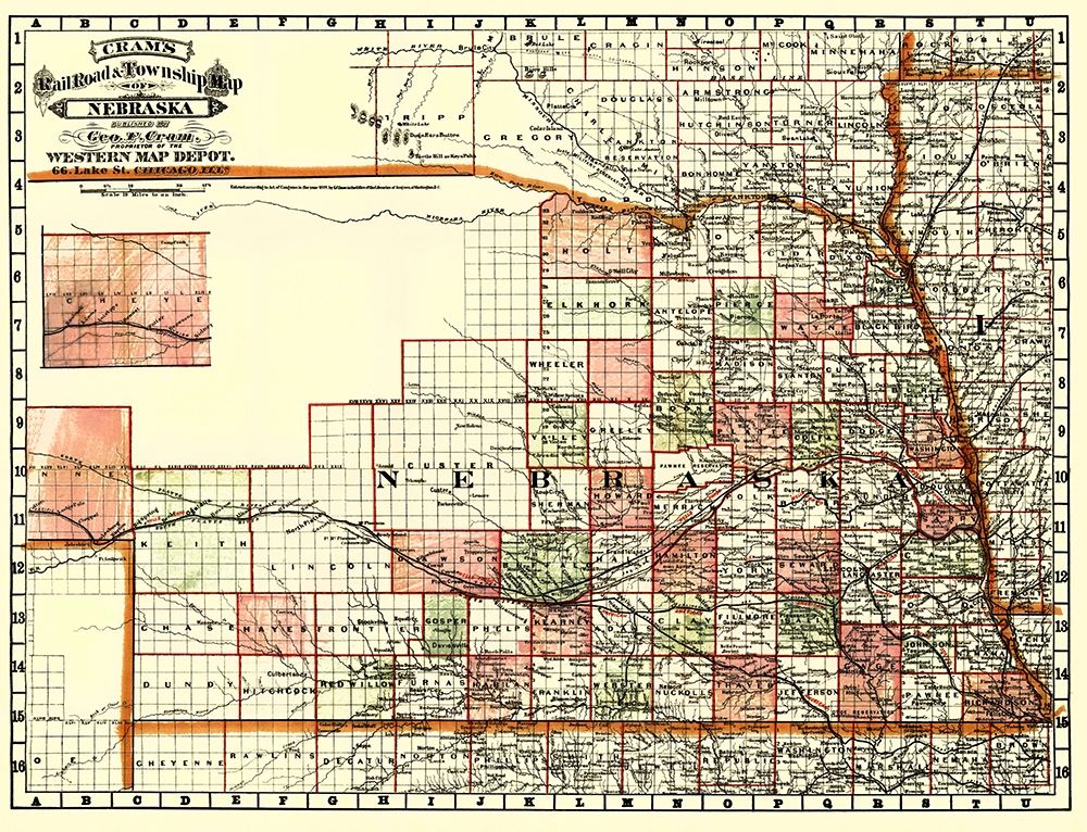 Nebraska - Cram 1879 art print by Cram for $57.95 CAD