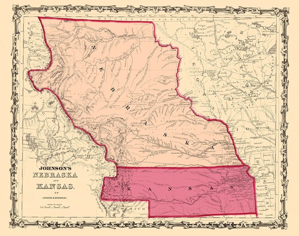 Nebraska, Kansas - Johnson 1860 art print by Johnson for $57.95 CAD