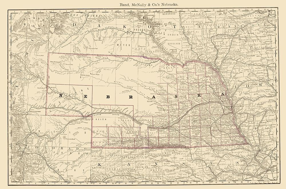 Nebraska - Rand McNally 1879 art print by Rand McNally for $57.95 CAD
