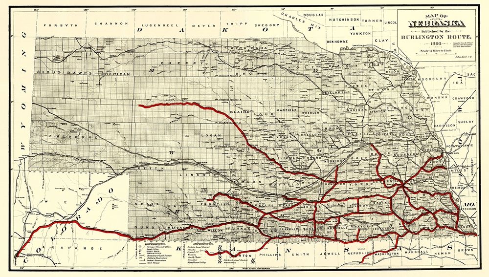 Burlington Railroad Route - Hirschfield 1886 art print by Hirschfield for $57.95 CAD