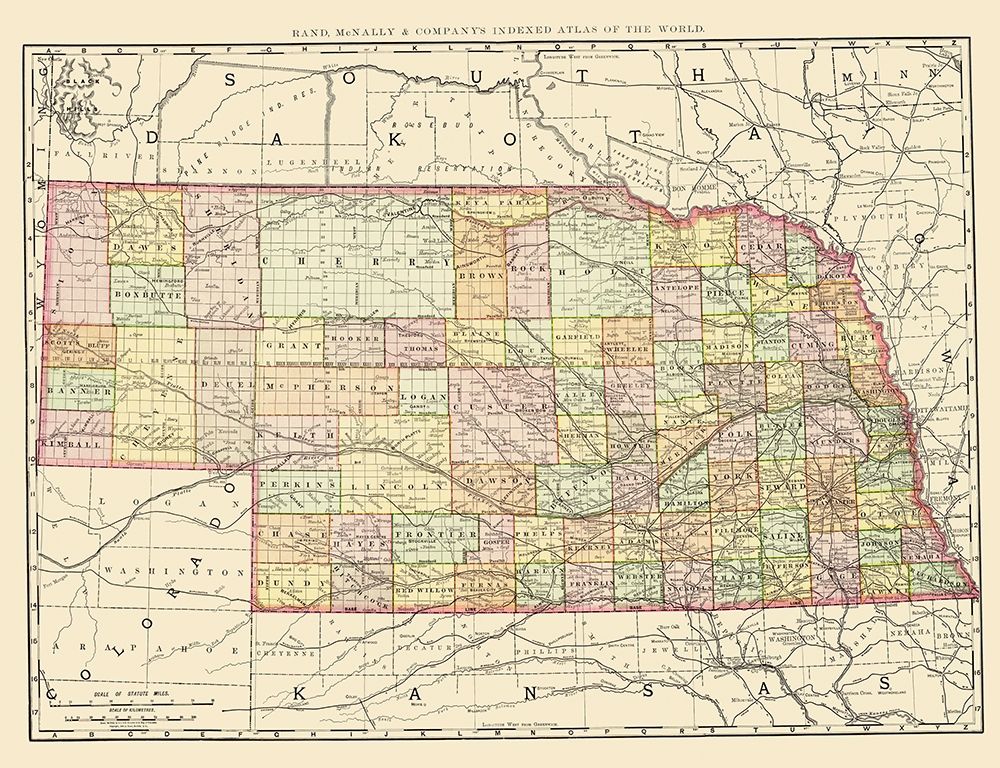 Nebraska - Rand McNally 1897 art print by Rand McNally for $57.95 CAD