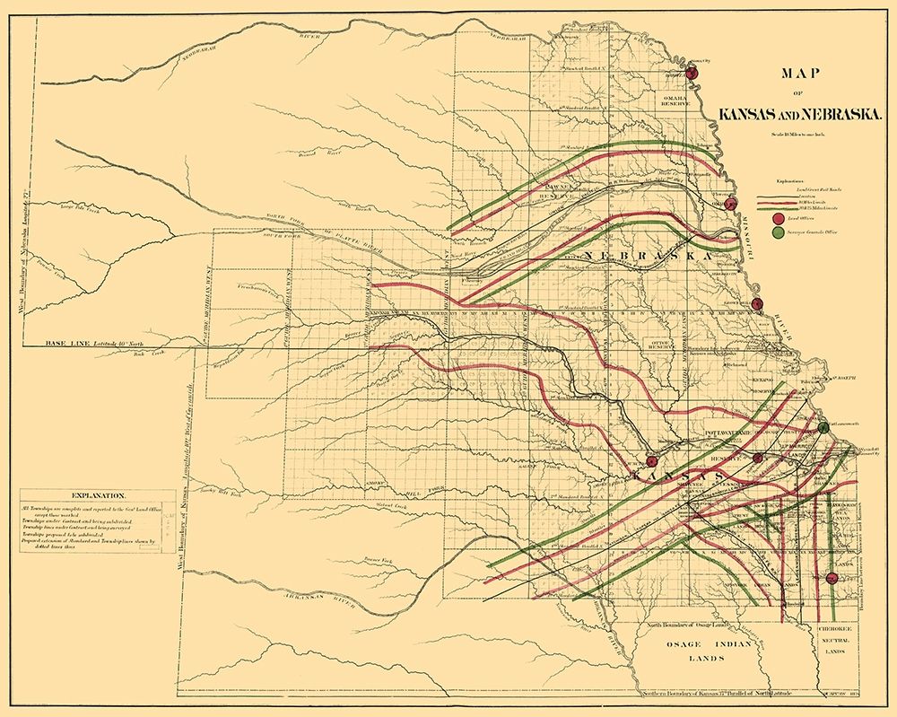 Kansas, Nebraska Railroads - LOC 1865 art print by LOC for $57.95 CAD