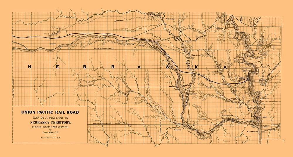 Union Pacific Railroad, Nebraska Territory 1865 art print by Dey for $57.95 CAD