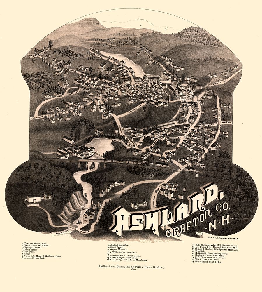 Ashland New Hampshire - Norris 1883 art print by Norris for $57.95 CAD