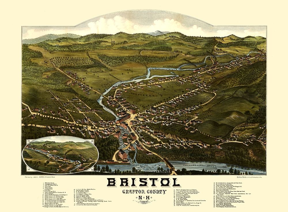Bristol New Hampshire - Norris 1884 art print by Norris for $57.95 CAD