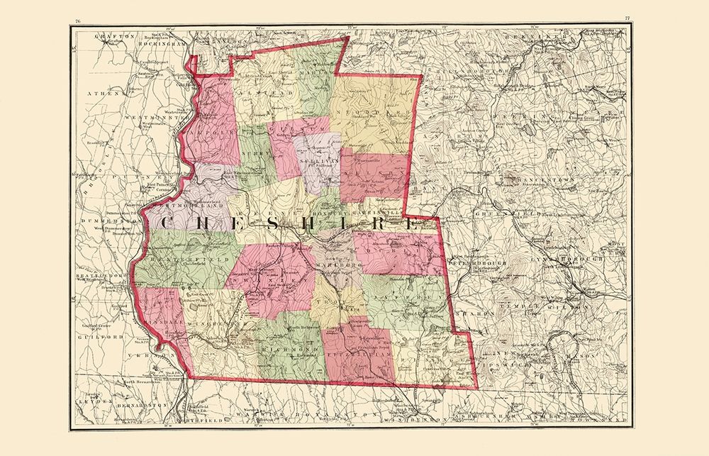 Cheshire New Hampshire - Walling 1877 art print by Walling for $57.95 CAD
