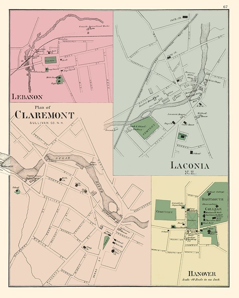 Claremont New Hampshire - Hitchcock 1877 art print by Hitchcock for $57.95 CAD