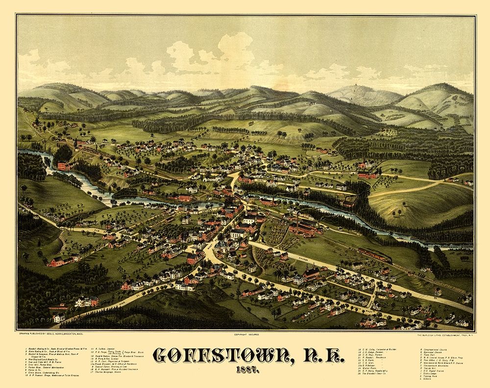 Goffstown New Hampshire - Norris 1887 art print by Norris for $57.95 CAD