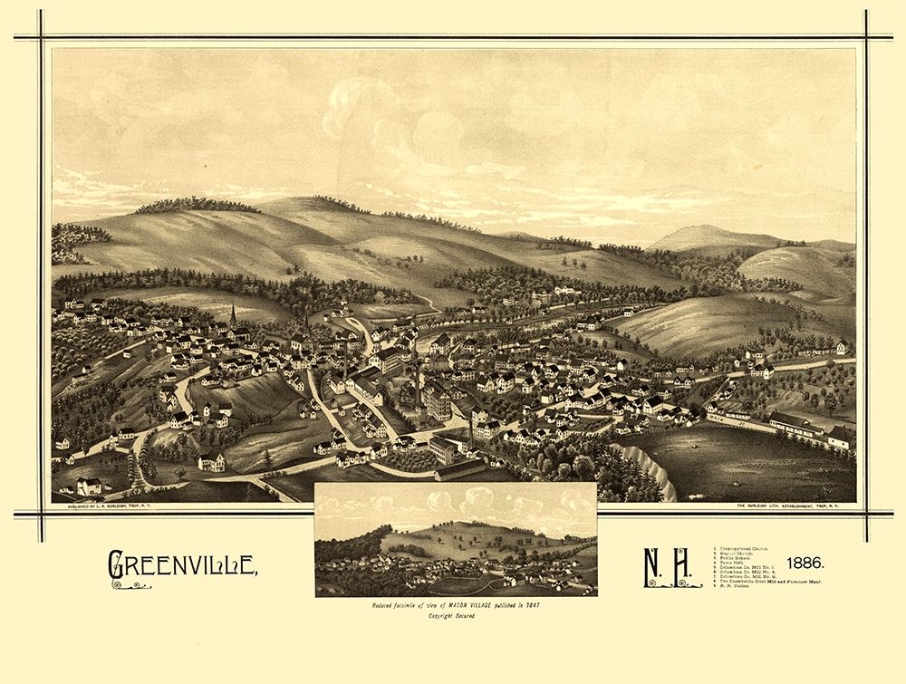 Greenville New Hampshire - Burleigh 1886 art print by Burleigh for $57.95 CAD