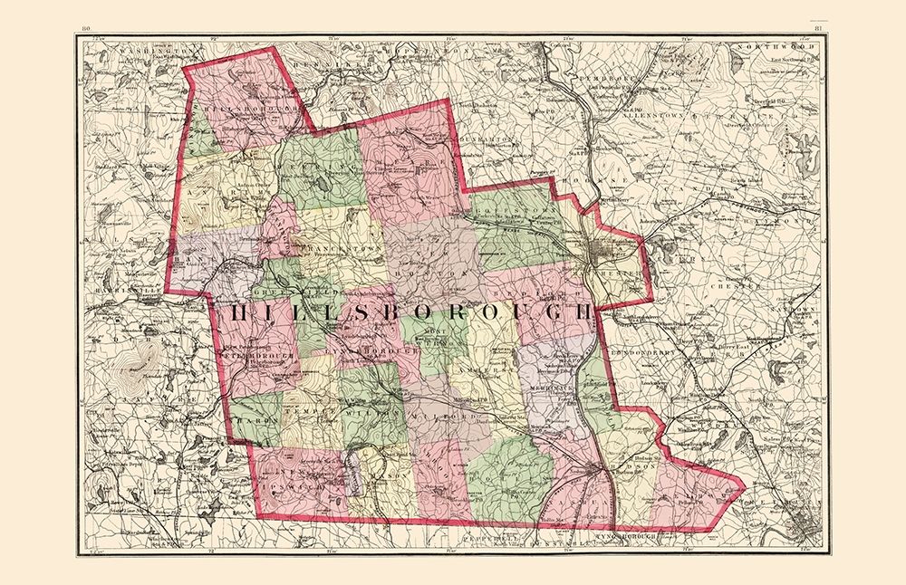 Hillsborough New Hampshire - Walling 1877 art print by Walling for $57.95 CAD