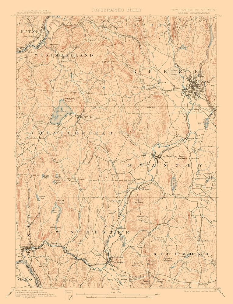 Keene New Hampshire Quad - USGS 1898 art print by USGS for $57.95 CAD