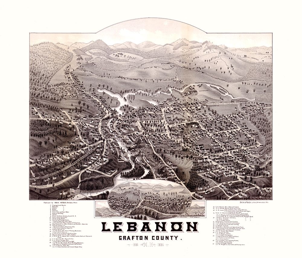 Lebanon New Hampshire - Norris 1884 art print by Norris for $57.95 CAD