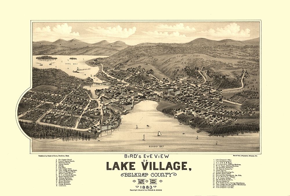 Lake Village New Hampshire - Poole 1883 art print by Poole for $57.95 CAD