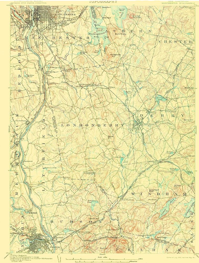 Manchester New Hampshire Quad - USGS 1905 art print by USGS for $57.95 CAD