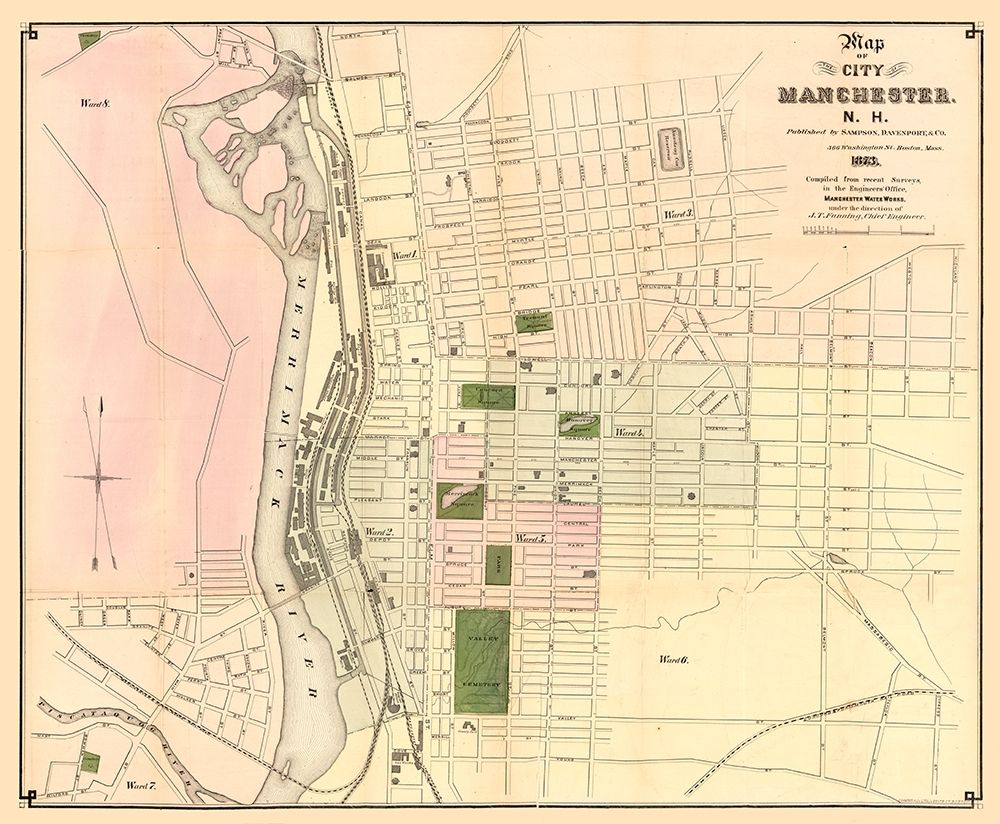 Manchester New Hampshire - Davenport 1873 art print by Davenport for $57.95 CAD