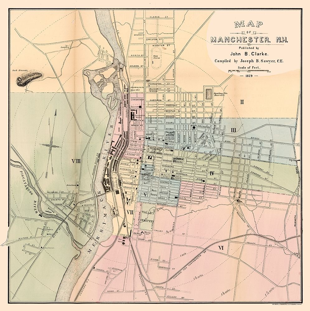 Manchester New Hampshire - Clarke 1879 art print by Clarke for $57.95 CAD