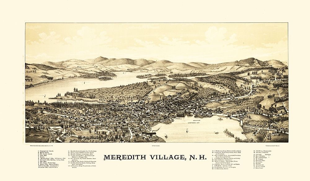 Meredith Village New Hampshire - Norris 1889 art print by Norris for $57.95 CAD