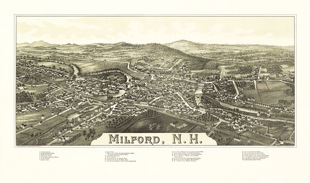 Milford New Hampshire - Burleigh 1886 art print by Burleigh for $57.95 CAD