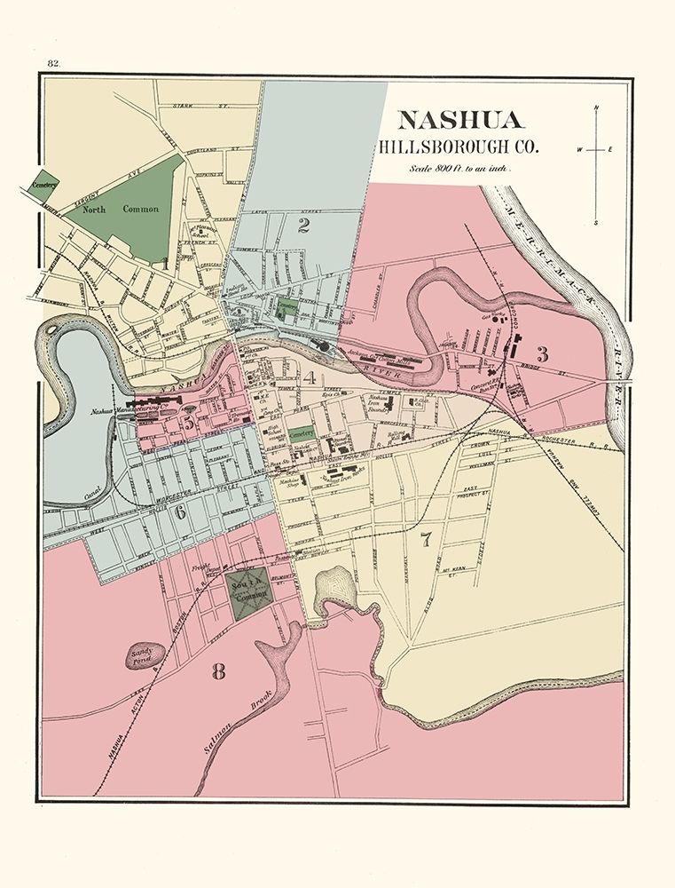 Nashua New Hampshire - Hitchcock 1877 art print by Hitchcock for $57.95 CAD