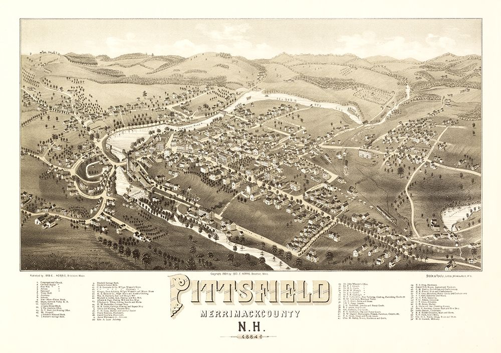 Pittsfield New Hampshire - Norris 1884 art print by Norris for $57.95 CAD