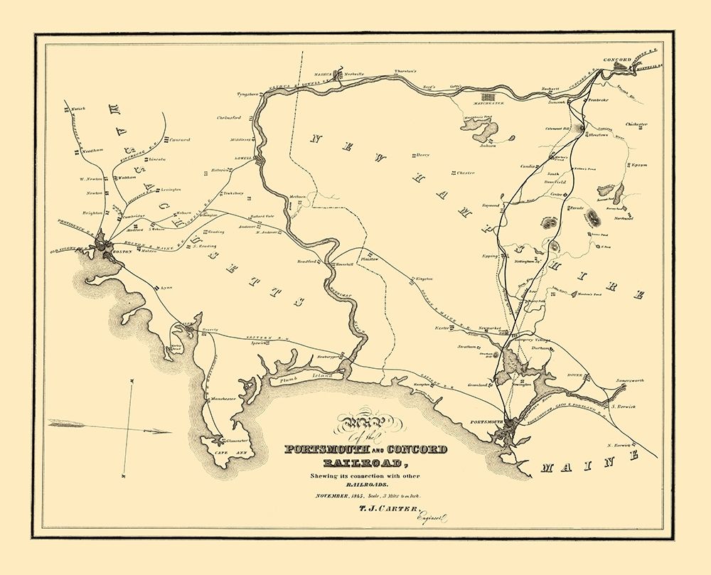 Portsmouth and Concord Railroad - Carter 1845 art print by Carter for $57.95 CAD