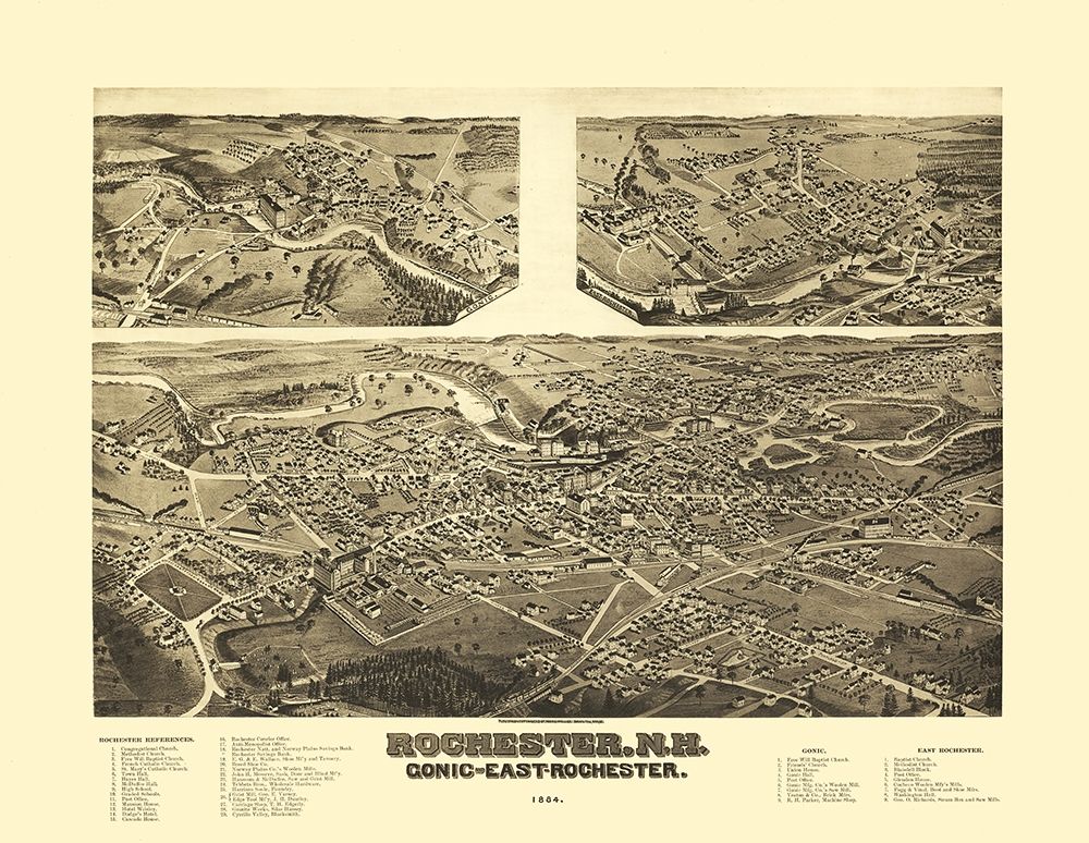 Rochester New Hampshire - Norris 1884 art print by Norris for $57.95 CAD